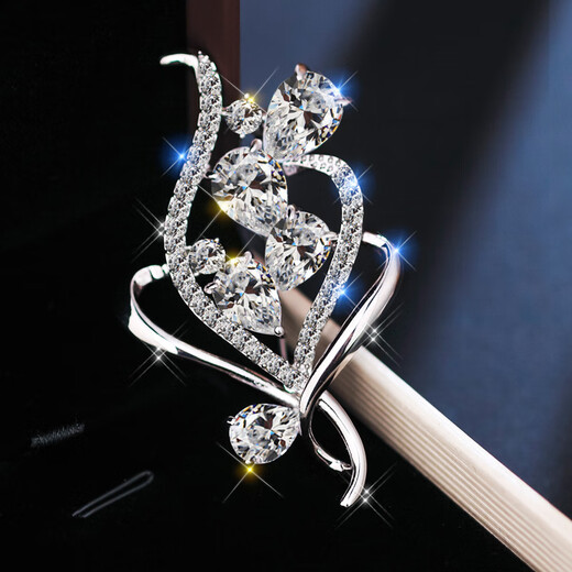 YWZR tie clip very flashing micro-insert flash zirconium brooch women's corsage ins trendy anti-exposure pin personality temperament accessories Platinum