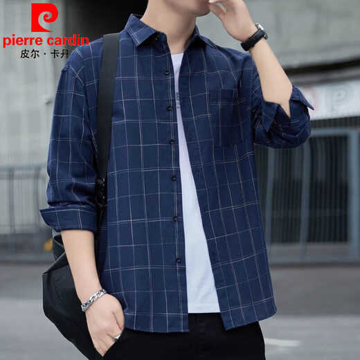 Pier Cardin high-end shirt men's long-sleeved spring and autumn lapel jacket loose top thin casual men's shirt men K12108 gray L