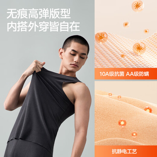 Heilan House (HLA) Thermal Vest Men's Slim Fit Plus Velvet Men's Underwear Autumn and Winter Sleeveless Antibacterial High Elastic Fit Tops Vest Vest 2-Pack - Navy Blue + Light Gray XL