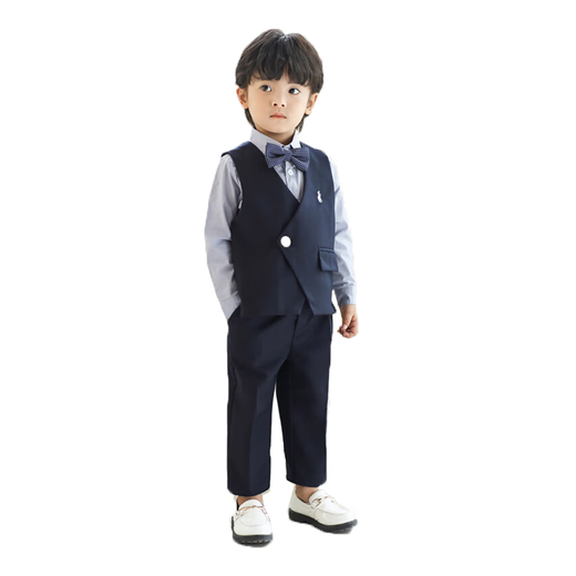GOKU儿童礼服男童西装套装帅气英伦风男宝周岁生日宴会西服花童演出服 马甲+裤子+衬衫+领结 150 （建议体重58-67斤）
