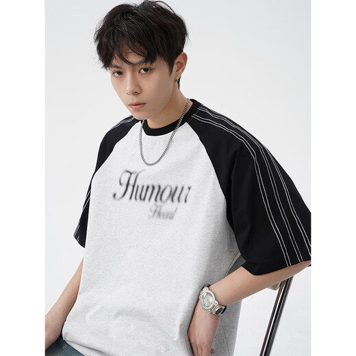 Dingfengbaoluo American T-shirt Men's Men's Summer Loose Contrast Couleur Couleur décontractée Hl74 White Grey M