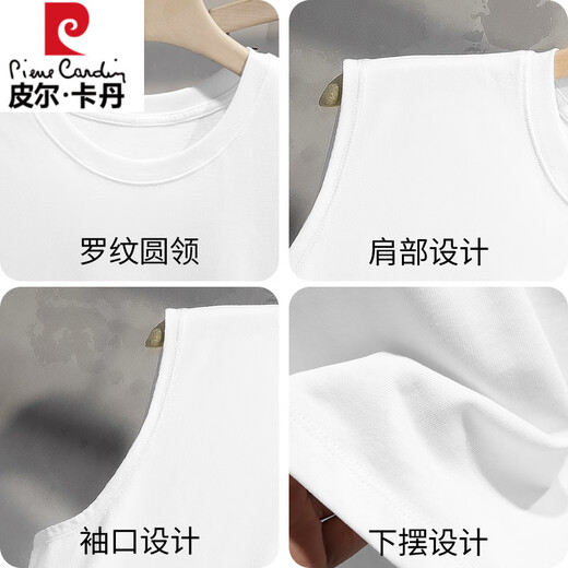 皮尔卡丹黑色背心男士夏季纯棉印花无袖t恤外穿宽松健身运动坎肩汗衫 M18-698黑色 M