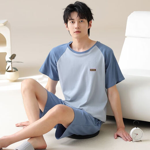 梦心声纯棉短袖短裤男家居服套装夏季便携抗菌吸湿排汗可外穿 梦短袖套装：OMM13601 XL