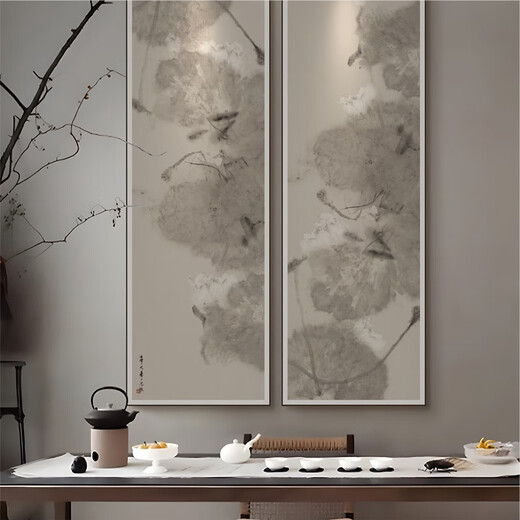 Nouveau style chinois Décoratif canapé de canapé fond d'entrée de salle à manger salle de thé étude peinture peinture encre lotus zen peinture peinture y-693-1 yuhe 70 * 210 élégant cadre d'images en aluminium noir élégant haut de gamme haut de gamme