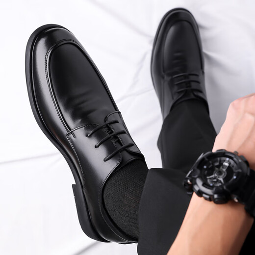 Poitulas British men's business casual shoes formal leather shoes men's lace-up wear-resistant P9829 black 40