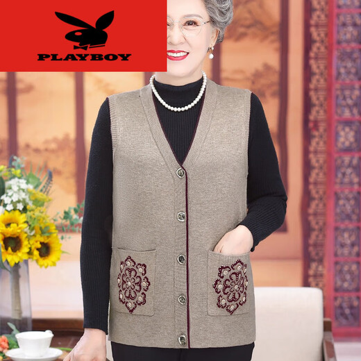 Playboy (PLAYBOY) middle-aged and elderly women's vest, autumn and winter grandma clothes cardigan, old man, old lady, horse clip, large size mother, red (12805) XL suggests 110-120Jin [Jin equals 0.5 kg] equal size