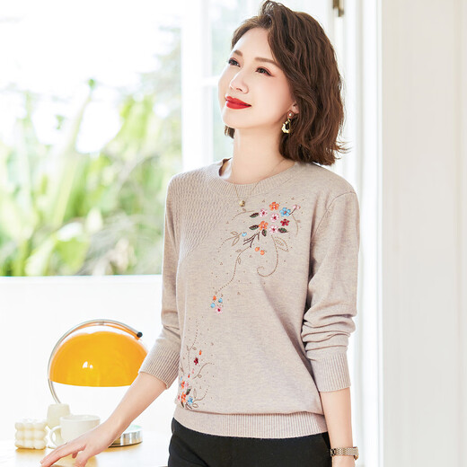 Jianhu middle-aged women's knitted sweaters fashionable long-sleeved tops middle-aged and elderly women's mother's wear spring and autumn warm bottoming shirts