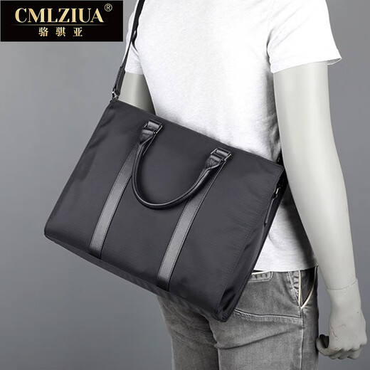 Luo Qiya (cmlziua) men's handbag canvas briefcase lightweight wear-resistant document bag business casual computer bag short-distance business trip men's bag black - can accommodate 15-inch computer 39.5*8.5*28.5cm