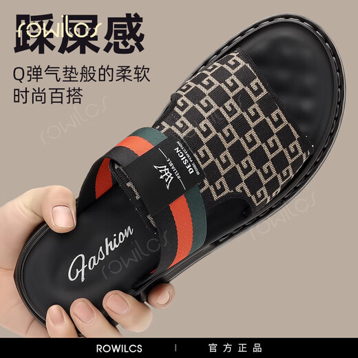 Rowilcs Brand Slippers Men's Men's Summer à la mode et polyvalente Solide Sole de plage pour hommes portant des tongs imperméables et confortables pantoufles noires 38