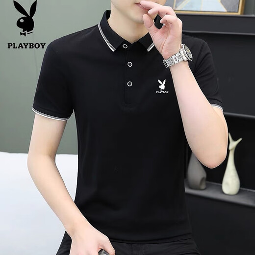 Playboy (Playboy) High-End-Herren neuer pures Baumwollpolo-Hemd Kurzarm High-End Casual Modable Revers Slim Summer T-Shirt Herren bequem 826 Pure Cotton Dark Grey Model M Empfohlen 90-110jin [Jin gleich 0,5 kg]