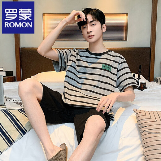 ROMON suit men's 2025 summer pajamas men's youth thin sports short sleeve loose casual home clothing plus size 6623 L