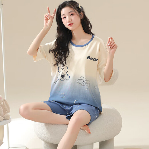 丹俏丽大码睡衣女200斤短袖短裤韩版学生甜美夏天胖妹妹特大码家居服套 a3519 短裤套装 M  80-95斤