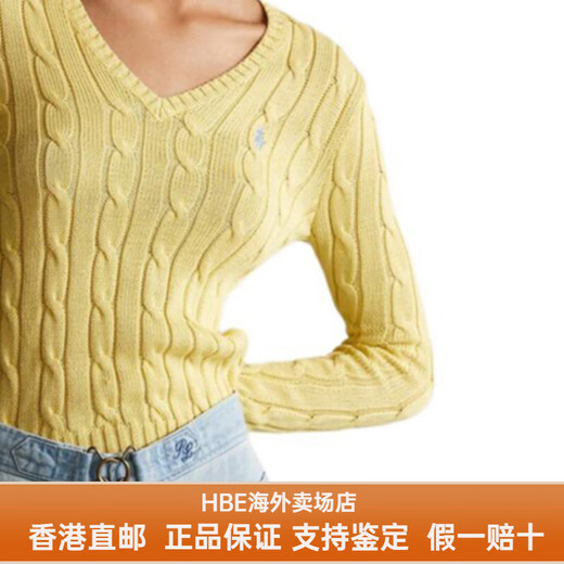 Polo Ralph Lauren拉夫劳伦女士毛衣纯色Logo徽标V领长袖针织衫女士送女友男友 黄色 XL
