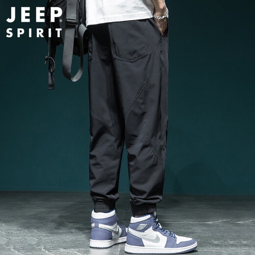 JEEP SPIRIT吉普速干休闲裤男夏季宽松裤子男潮牌冲锋裤冰丝运动裤 黑色  4XL