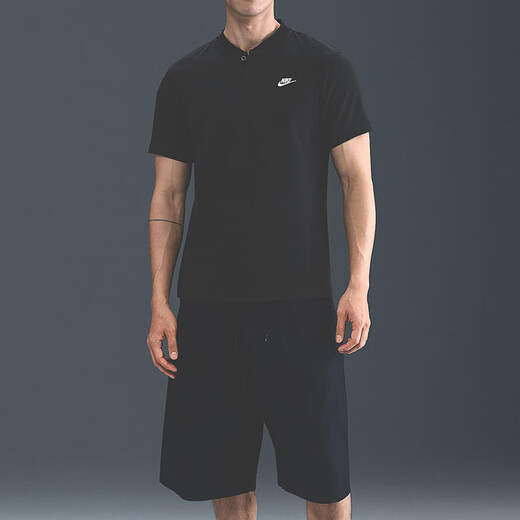 Nike short-sleeved POLO shirt 2025 new men's top Club Henry shirt cotton sports casual stand collar business sweat-absorbent and breathable HQ5975-010 XL