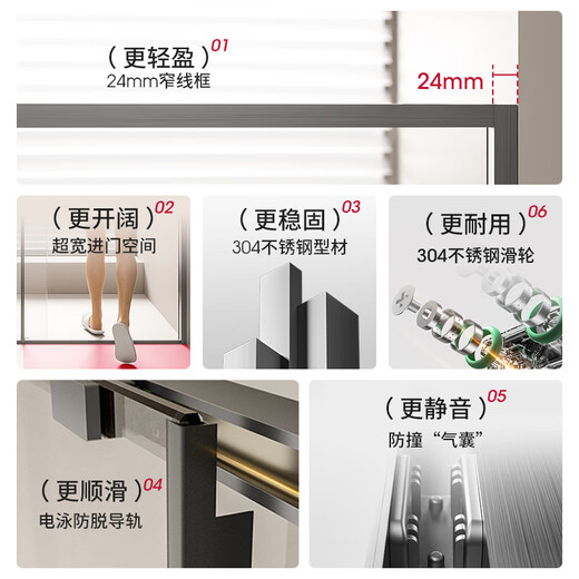 心海伽蓝（SHKL）不锈钢一字型淋浴房极简风淋浴隔断卫生间单移门干湿分离玻璃门2U 8MM黑色799/平方【带缓冲】