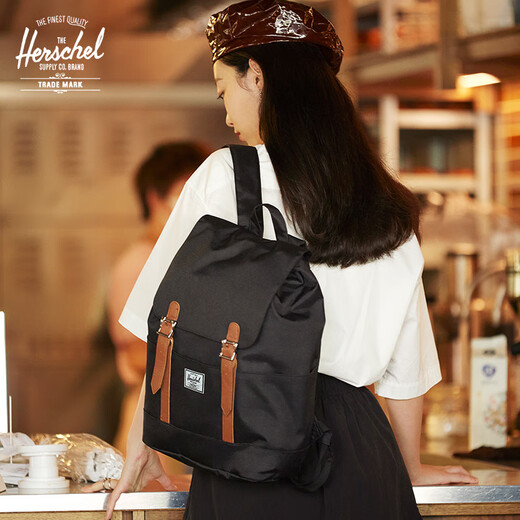 Herschel赫行 Retreat15L女包休闲时尚旅行电脑通勤双肩背包书包 纯黑色_13英寸笔记本电脑 15升