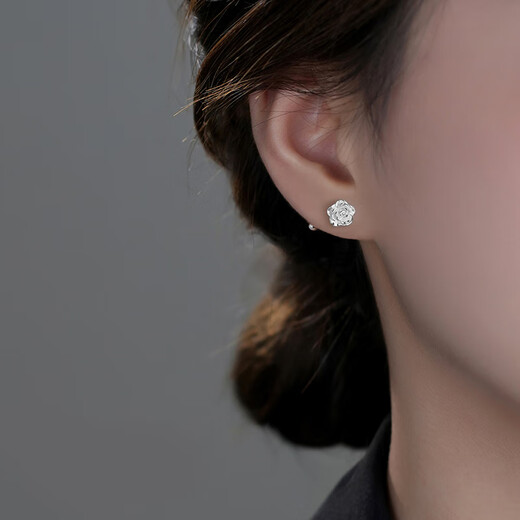 Yumian sterling silver earrings 999 pure silver earrings and earrings birthday gifts for girls 2025 new jewelry accessories high-end romantic rose screw earrings