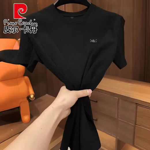 Pier Cardin 2025 new summer ice silk texture embroidered round neck men short-sleeved fashionable half-sleeved versatile light luxury T-shirt men summer 6628 white M 80-105Jin [Jin equals 0.5 kg]