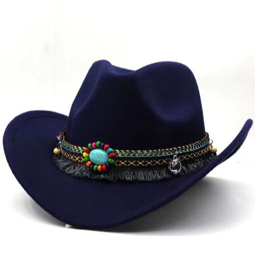 Qingyou Western Cowboy Hut Einfacher Randhut Woll Jazz Hut Britischer Stil Top-Hut Nationaler Stil Gürtel Solid Color 11 White M (56-58 cm)