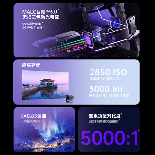 JMGO Projection (JMGO) N3 Pro pure three-color laser zoom projection 3000lm + 1.9 meters for 100-inch large screen 4K ultra-high-definition pan-tilt projector home theater 20% national subsidy