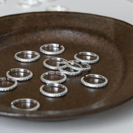 RSRDDY Old Phoenix 9999 sterling silver frosted aquamarine ring for women simple design plain ring index finger ring opening adjustable frosted plain ring open ring Lao Fengxiang same style exquisite gift box gift selection