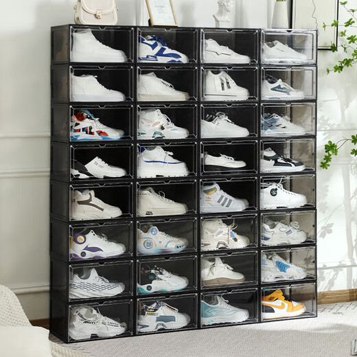 Sailotou transparent shoe box acrylic magnetic plastic storage home shoe storage box shoe cabinet space dormitory shoe rack god high top transparent black 16 pieces shipped in four packages