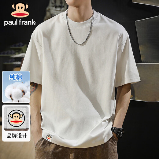 Big Mouth Monkey (Paul Frank) short-sleeved men's summer trendy round neck T-shirt for men casual loose 220g heavy cotton men's clothing white XL