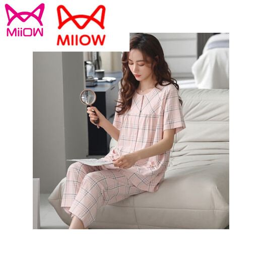 猫人（MiiOW）品牌新品睡女士夏季薄款纯棉短袖七分裤夏天全棉休闲大码 M9902 M (建议体重80斤-100斤)