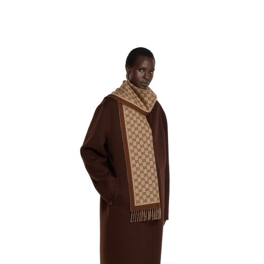 GUCCI Gucci GG wool scarf new gift beige and brown one size