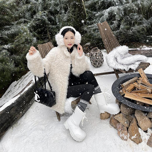 MULE DONKEY thick-soled big-head ski shoes 2025 autumn and winter new waterproof anti-slip warm snow boots women's fashion short boots cotton shoes black 35