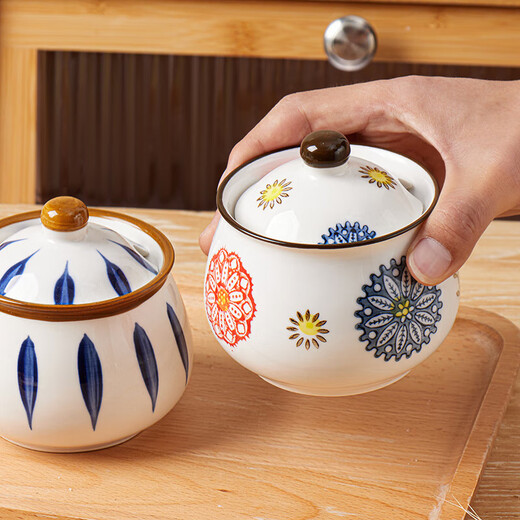 Baijie ceramic lard jar kitchen seasoning jar with spoon salt jar seasoning jar chili oil tank oil storage tank high temperature resistance