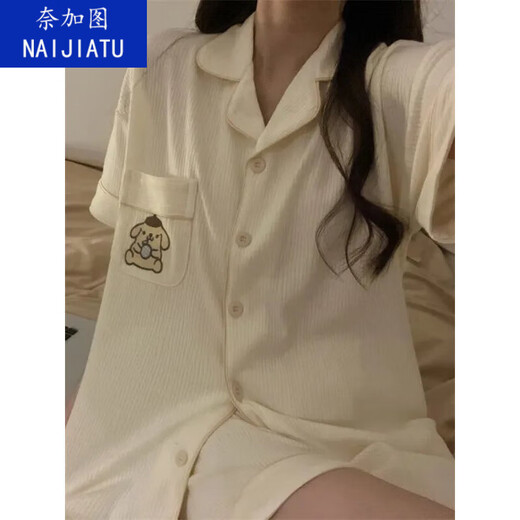奈加图休闲简约布丁狗睡衣女夏天新款ins短袖短裤宿舍可外穿居家服套装 6628简约熊宝【裤】套装 S 【建议70-80斤】