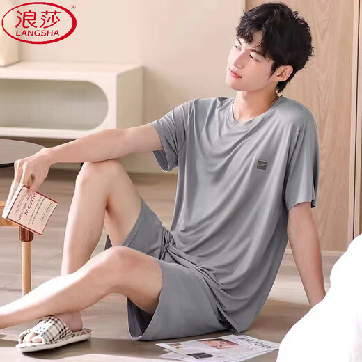 Langsha Cotton Pyjamas Herren Sommer-Dünnstil Kurzarm Shorts Kühle Sommer Lose Plus-Size-Heimkleidung Zwei-teilige Set 9928 L [Vorgeschlagen 100-120 Jin [Jin ist 0,5 kg]]