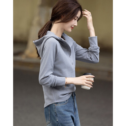 Demana Stripe Code Autumn Korean Style Fashion Hooded Embroidery Loose Small Elastic Tolerance Sweatshirt Women's Top