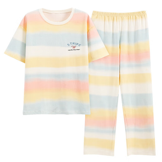 
Pure cotton pajamas for women in summer short-sleeved trousers set 2025 new Korean version of cute summer cartoon casual season home clothing 9711 L [100-120Jin [Jin equals 0.5 kg]]