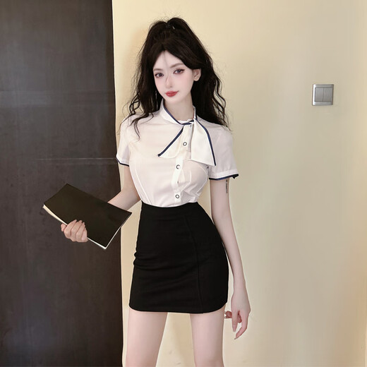 璇醇技师工作服足浴衬衣性感高端酒店前台白衬衫工装珠宝店美容院制服 6172#白色短袖衬衣 S