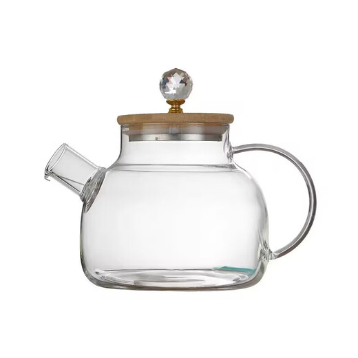 Chinese flower teapot heat-resistant glass cold kettle household high temperature-resistant teapot high borosilicate glass tea set cold kettle diamond bamboo lid kettle 1000ml