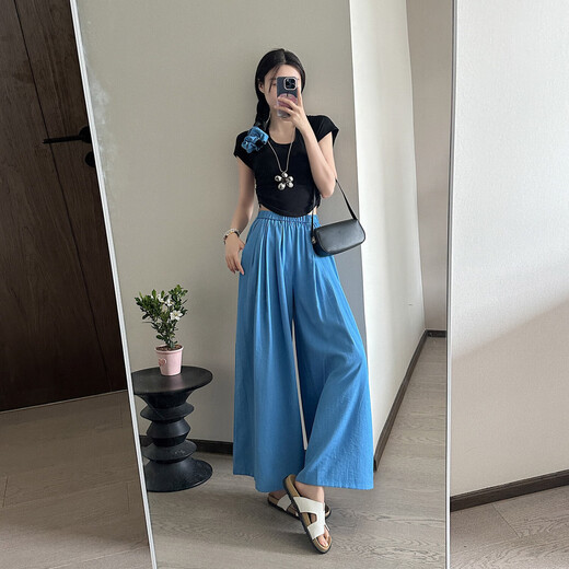 [Fallen lassen Röcke] Feste Farbe Lazy Old Money Style Acht-Punkte-Hose mit breiten Beinen lässige, lockere und schlanke, hoch taillierte Sommerfrauen, erdige gelbe Farbe L [Vorgeschlagen 118-136 Jin [Jin ist 0,5 kg]]]