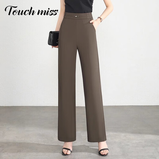 塔驰密司 TOUCH MISS高端时尚显瘦阔腿裤女2025夏季薄款高腰窄版垂坠直筒西装裤子 杏色-标准裤长100厘米 2XL 30/体重122-134斤内