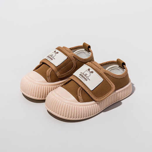 Bobdog (Bobdog) Zapatos para niños Spring and Autumn Soft Sole Breathable Casual Versátiles Versátiles Baby Baby Baby Boys Casual Lienzo Zapatos Brown 23