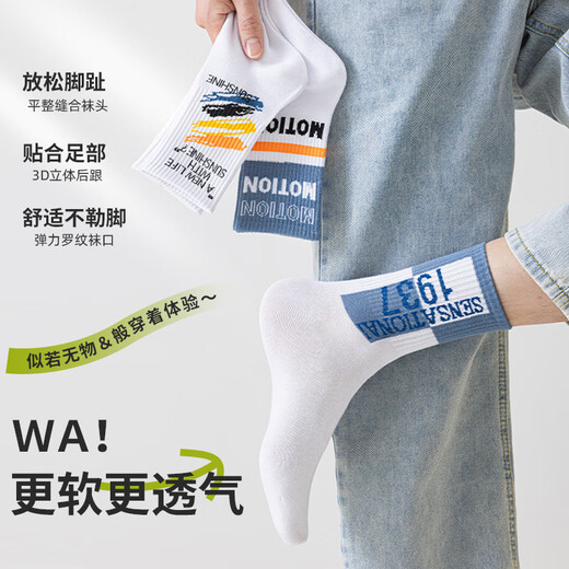 Nanjiren Socks Men's Cotton Socks Deodorant, Sweat-Absorbent, Teen Trendy Basketball Sports Medium Tube New Summer Thin Style Optional Remarks 7 Pairs One Size