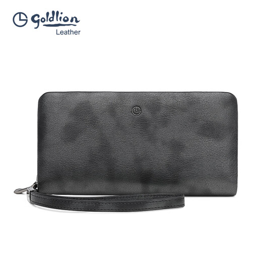 Goldlion new genuine leather men's silver bag business clutch top layer cowhide wallet fashion black