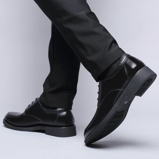Chaoyunyue Real Cowhide Youth En cuir Chaussures en cuir à l'intérieur Hauteur en amélioration respirante chaussures en cuir formelles liées noires pour hommes Soft Sole rond chaussures simples 9901 noir 38
