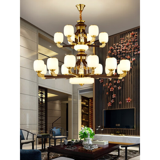 Weniger (NVC) Neue chinesische Kronleuchter Wohnzimmer Leuchten Walnussfarbe Chinesische Schlafzimmer-Esszimmerleuchten moderne und atmosphärische chinesische klassische Lampen HX9928 Kopf Drei-Farbton Licht
