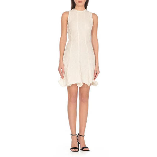 MSGM women's sleeveless dress with white cotton material round collar rear zipper solid color slim fit evening dress white one size 40