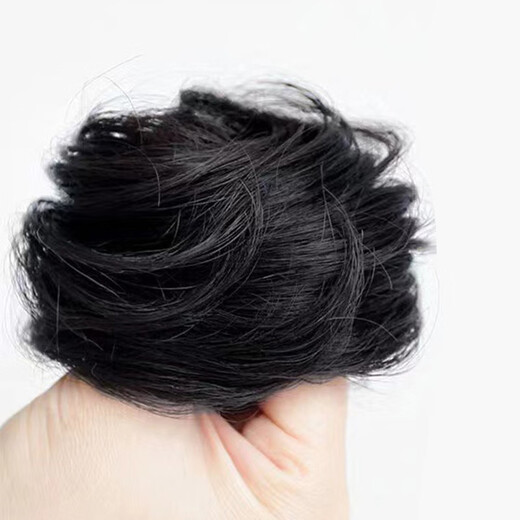 Jiao Xuefei ball head wig, real hair hair band, natural black, updo hair package artifact to increase hair, high skull hair package, ancient style flower bud head