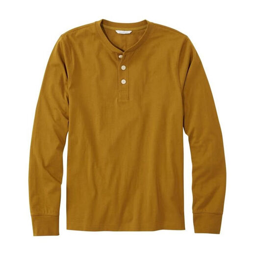 L.L.Bean Men's T-shirt Long Sleeve 25th Autumn New Henley Shirt Fabric Classic Pure Cotton Solid Color Dad Clothes Black Slate Black S Suitable for Net Bust 97-105CM