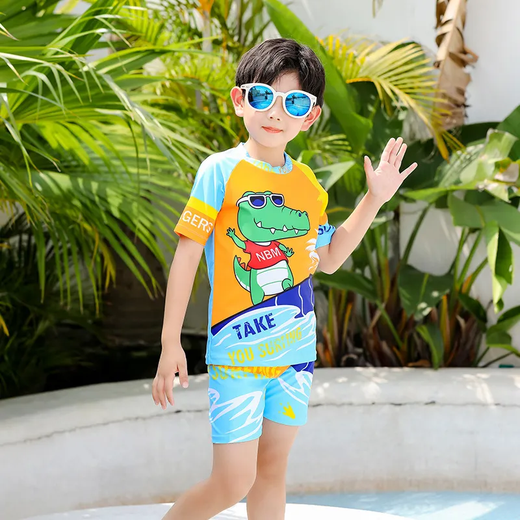 2025 New Children's Split Sun Protection Swimsuit Boys Surf Suit Boys Swim Suit Color Block 120 L