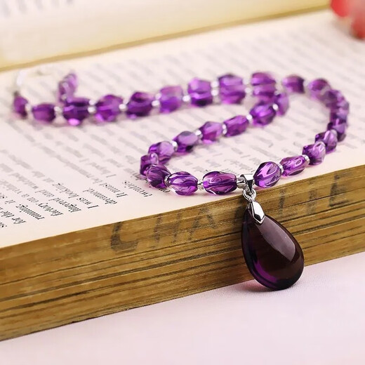 Fat Donglai's same style amethyst water drop pendant necklace clavicle chain white crystal birthday holiday gift webcast water drop necklace - purple